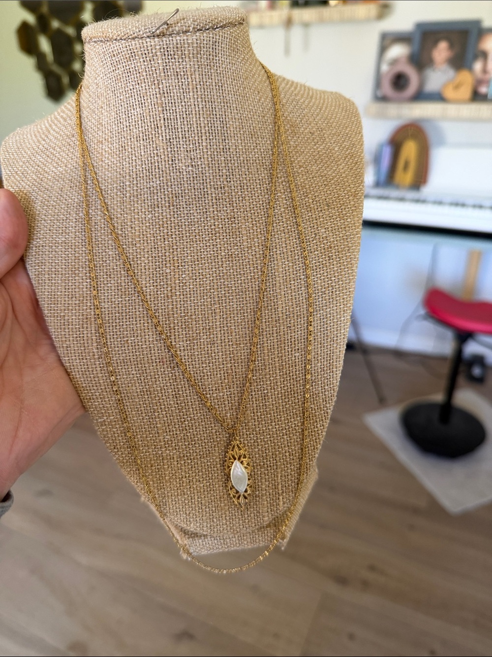 Park Lane Gold Layered Necklace with White Marquise Stone - 22” longest chain